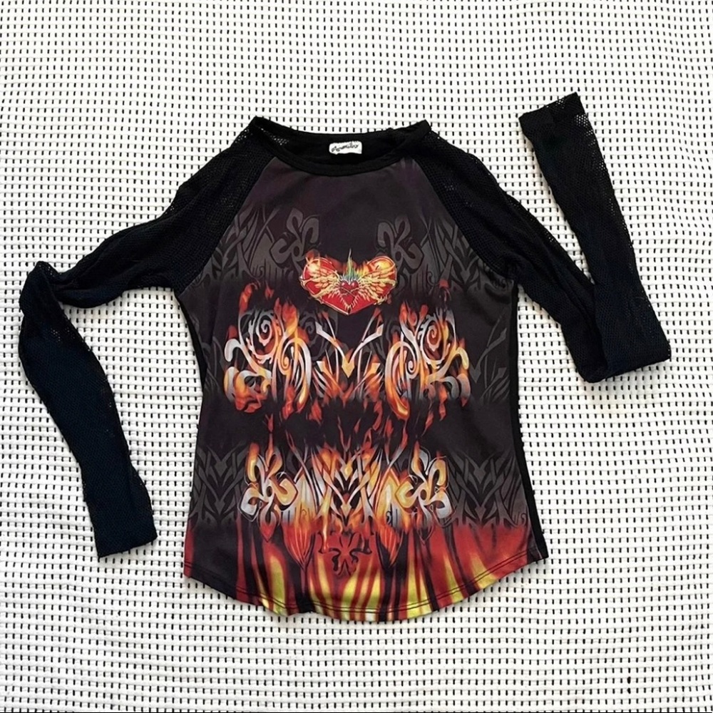 Eye Shadow - Mesh Sleeved Flame Design Top